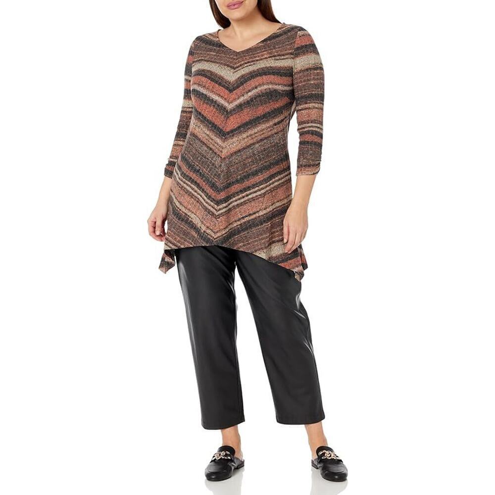 Avenue Plus Size 20 Printed Delaney V-Neck Tunic Top Orange